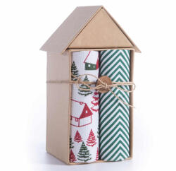 Nef Nef Homeware Set 4 prosoape bucătărie Crăciun 40x70 cm, brazi și căsuțe, 100% bumbac, Nef-Nef alb