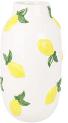 Koopman Vază decorativă din ceramică Koopman, albă cu model de lămâi, H29 cm
