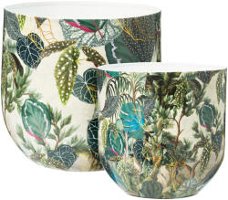Koopman Set 2 vaze decorative Koopman din metal, frunze tropicale multicolor, H21/25 cm