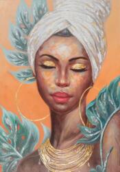 Imageland Tablou portret auriu 60x90 cm, canvas cu folie metalică, Imageland Beauty with White Turban
