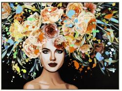Imageland Tablou canvas cu ramă 120x90 cm, portret floral pe fundal negru, Imageland Modern Beauty Floral Deco