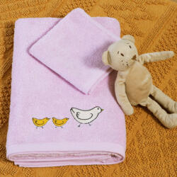 Nef Nef Homeware Set prosoape baie lila, 30x50 și 70x140 cm, 100% bumbac, Nef-Nef, broderie cu găină și pui Prosop