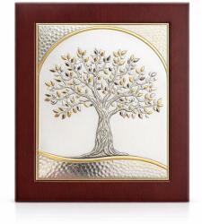 Slevori Tablou Pomul Vieții 20x25 cm, placă metalică argintie cu frunze aurii, Slevori