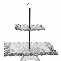 Crystal Bohemia Stand prăjituri și fructe din cristal Bohemia, etajat, 35.5 cm, transparent, Crystal Bohemia Pierced Tava