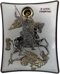 Slevori Icoană argint, Sfântul Mare Mucenic Gheorghe, 11.8x14.6 cm, argintiu cu ramă maro