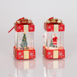 EUROLAMP Decorațiune LED cutie cadou de Crăciun Eurolamp Christmas Line H12 cm, roșie cu apă și sclipici, lumină alb cald