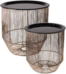 Koopman Set 2 măsuțe de cafea metalice, negru-auriu, blat rotund, Koopman Masa de cafea