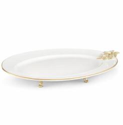 Efegil Fructieră ovală din porțelan alb-auriu cu piciorușe, 30x22 cm, Efegil Luxury Castron