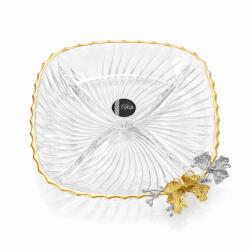 Efegil Platou servire compartimentat, sticlă pătrată Efegil Luxury transparent-auriu 25x25 cm Tava