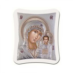 Slevori Icoană argint, Maica Domnului cu Pruncul, 21x25 cm, argintiu-roz cu ramă albă