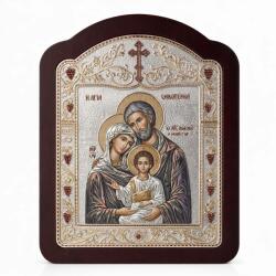 Slevori Icoană argint, Sfânta Familie, 28.7x36.5 cm, argintiu-auriu cu ramă maro