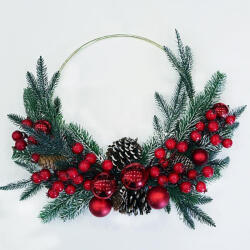 EUROLAMP Coroniță de Crăciun pentru ușă, 50 x 50 cm, verde cu roșu, globuri, bace și conuri, Eurolamp Christmas Line