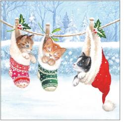 Ambiente Șervețele de masă din hârtie 33x33 cm Ambiente Kitten in Winterland, model pisicuțe de iarnă, 3 straturi, 20 buc