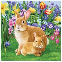 Ambiente Șervețele de masă hârtie 33x33 cm Mother bunny, iepurași și flori de primăvară, Ambiente, 3 straturi, 20 buc
