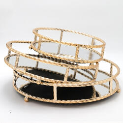 Eurolamp Set 3 tăvi decorative rotunde cu oglindă, Eurolamp, auriu, Ø27/32/37 cm Tava
