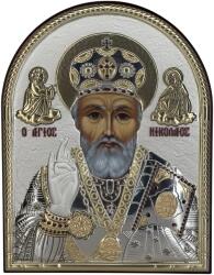 Slevori Icoană argint, Sfântul Ierarh Nicolae, 16x20 cm, argintiu cu ramă aurie