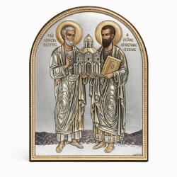 Slevori Icoană argint, Sfinții Apostoli Petru și Pavel, 11.8x14.6 cm, argintiu cu ramă crem și auriu