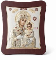 Slevori Icoană argint, Maica Domnului de la Betleem cu Pruncul, 18.6x15.8 cm, argintiu-auriu cu ramă maro