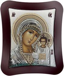 Slevori Icoană argint, Maica Domnului cu Pruncul, 18.6x15.8 cm, argintiu cu ramă bordo