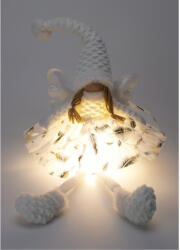 Koopman Decorațiune LED îngeraș de Crăciun Koopman Christmas Line H60 cm alb, fustă imprimată cu pene aurii, pe baterii