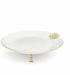 Efegil Fructieră din porțelan alb-auriu 25x25x6 cm cu piciorușe aurii, Efegil Luxury Castron