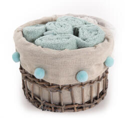 Nef Nef Homeware Set 5 prosoape baie verde, de mâini, 30x30 cm, 100% bumbac, Nef-Nef, în coș împletit Prosop