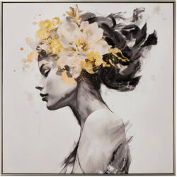 Imageland Tablou portret cu ramă 80x80 cm, canvas cu folie metalică, Imageland Golden Flower Beauty