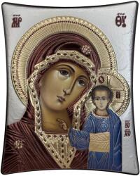 Slevori Icoană argint, Maica Domnului cu Pruncul, 16x20 cm, vișiniu cu Pruncul albastru și ramă maro