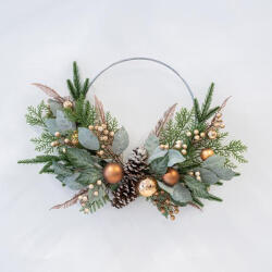 EUROLAMP Coroniță de Crăciun pe inel metalic, 55 x 45 cm, verde cu cupru, conuri și globuri, Eurolamp Christmas Line