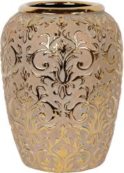 Eurolamp Vaza ceramica Eurolamp crem cu model damasc auriu in relief, 31.5 cm