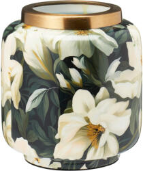 Koopman Vază decorativă metalică cu imprimeu floral Koopman, verde-auriu, H15.5 cm