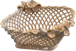 Global Store Bomboniera din ceramică ajurată cu flori aplicate, crem, Global Store Aurora Castron