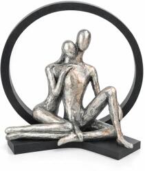 Deco Dekoratif Statueta cuplu handmade argintiu in cerc negru, 32 cm