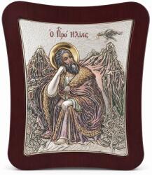 Slevori Icoană argint, Sfântul Proroc Ilie, 25x21 cm, argintiu-auriu cu ramă vișinie