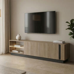 FDY Comoda TV Variona cu LED, nuanta sonoma-antracit, 185.6 x 35 x 45 cm