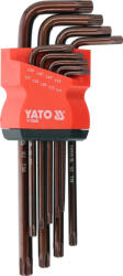 TOYA Torx kulcs készlet furatos / biztonsági csavarokhoz, T10-T50, hosszú szárú, 9 részes, S2 acél (YT-05680) (YT-05680)