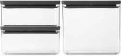 Brabantia tárolóedény készlet. 3db-os. 2x1.5L/1x3.5L. egymásra rakható. légmentes záródás. szögletes. sötétszürke. átlátszó műanyag tartály - 230783 (230783)