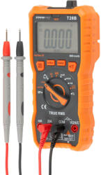Strend Pro Premium Multiméter, Strend Pro Premium T28B, fekete/narancssárga, egyenfeszültség, váltófeszültség, egyenáram, váltóáram, ellenállás, kapacitás, hőmérséklet, érintésmentes, elemes (4 db AAA, tartozék) (TC2189