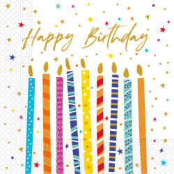 Procos Happy Birthday Multicolor Candles szalvéta 20 db-os 33x33 cm FSC PNN98814 (PNN98814)