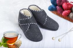 Wooline Papuci călduroși pentru femei, cu velcro, tiv gri Mărime: 41