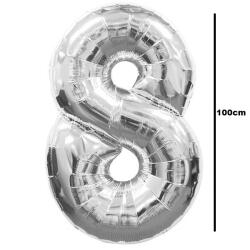 Balloons4party Balon folie cifra 8 argintiu silver 100cm