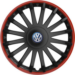 AutoHelix MSA Set 4 capace roti 16 inchi (R16) compatibile VOLKSWAGEN, Model Kristal Negru-Rosu (KRNR75)