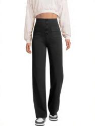Shein Fekete Egyenes Szárú Gombos Nadrág PK01__M
