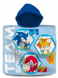Kids Euroswan Poncsó kapucnis takaró 120x60 cm Poncsó kék törölköző Sonic (SN00021)
