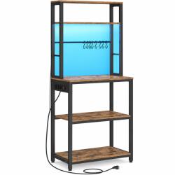 VASAGLE Raft de bucatarie cu iluminare LED in 25 de culori si 3 moduri dinamice, 3 prize AC si porturi USB pentru electrocasnice, rafturi reglabile, 8 (EZ-KKS049KD01) Raft
