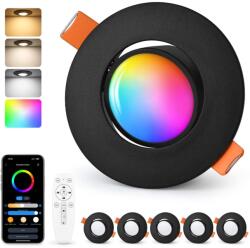 GeyouLux LED Beépíthető Spotlámpa RGB Dimmelhető App és Távirányítóval Fekete 6 db-os Csomag