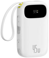 Baseus EnerFill FC31 gyorstöltő powerbank 20000 mAh, 45W, beépített 2×USB Type-C kábel, fehér (P10082105213-00) - bstrade