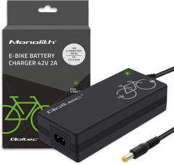 QOLTEC töltő elektromos kerékpárhoz és elektromos rollerhez, 36 V / 42 V / 2 A, 5, 5 × 2, 5 mm-es csatlakozóval és tápkábellel (50761)