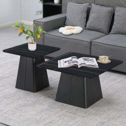 FDY Masuta De Cafea Set 2 Bucati Belkora Metal-piatra Sinterizata Marmura Neagra Masa de cafea