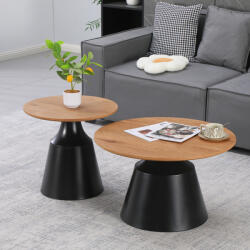 FDY Masuta De Cafea Set 2 Bucati Pelora Negru Metal- MDF Nuanta Naturala Masa de cafea